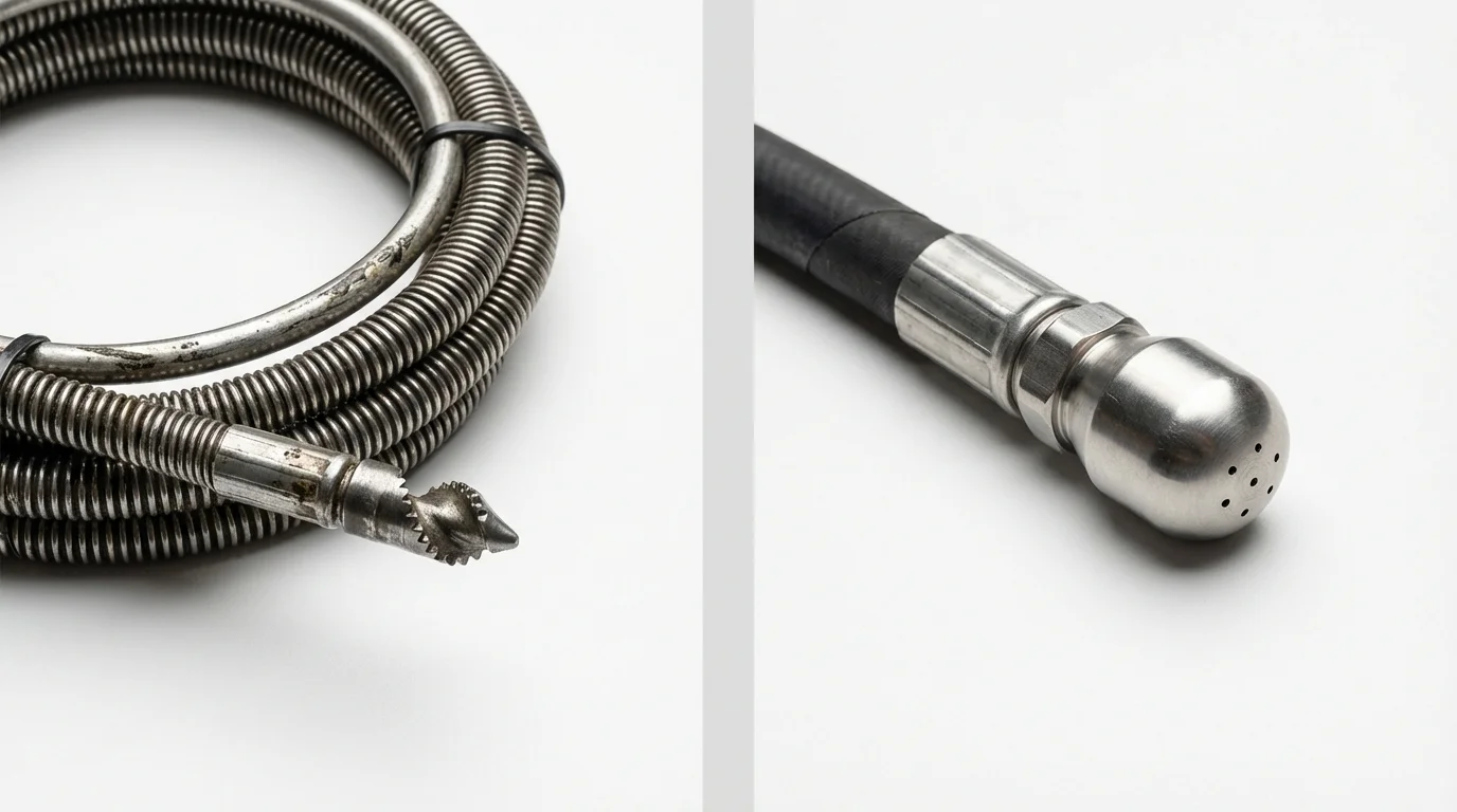 Drain snake cable and hydro jetting nozzle used for drain cleaning in Onalaska, WI