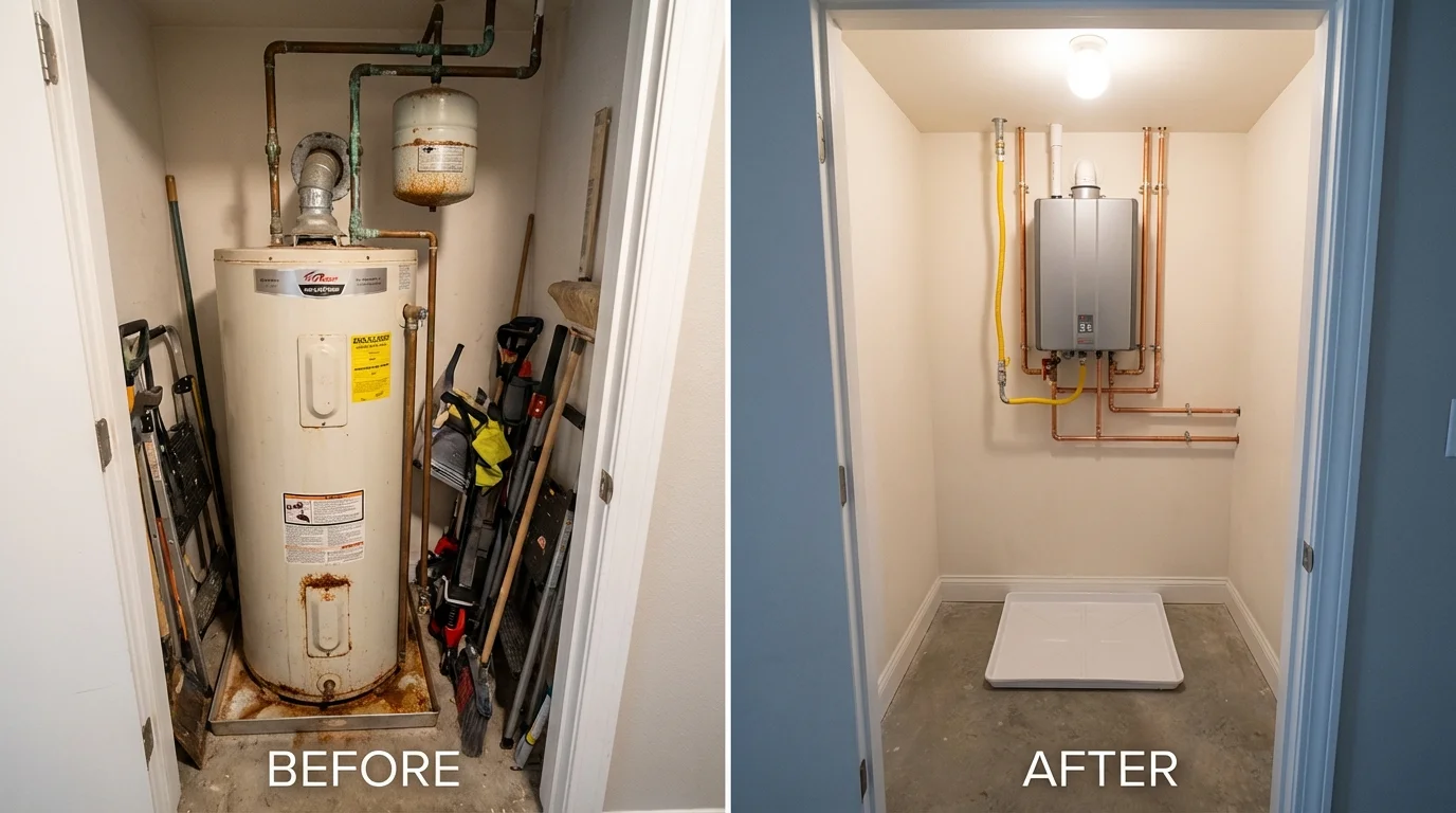 Tank water heater versus wall-mounted tankless unit comparison for Onalaska, WI homeowners