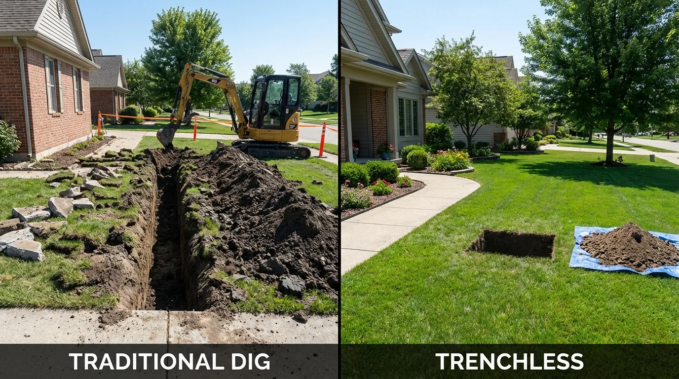 Trenchless sewer repair with minimal yard damage versus traditional excavation in Onalaska, WI